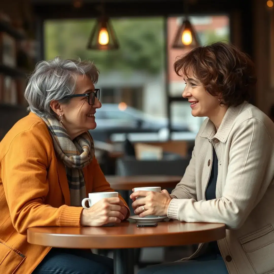 Two people sharing a heartfelt conversation over coffee.