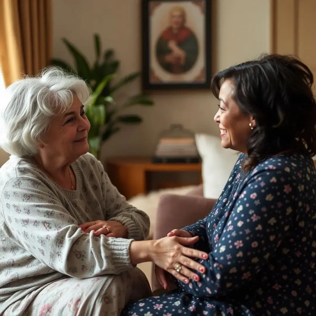 Mothers sharing, listening, and connecting in a warm setting.