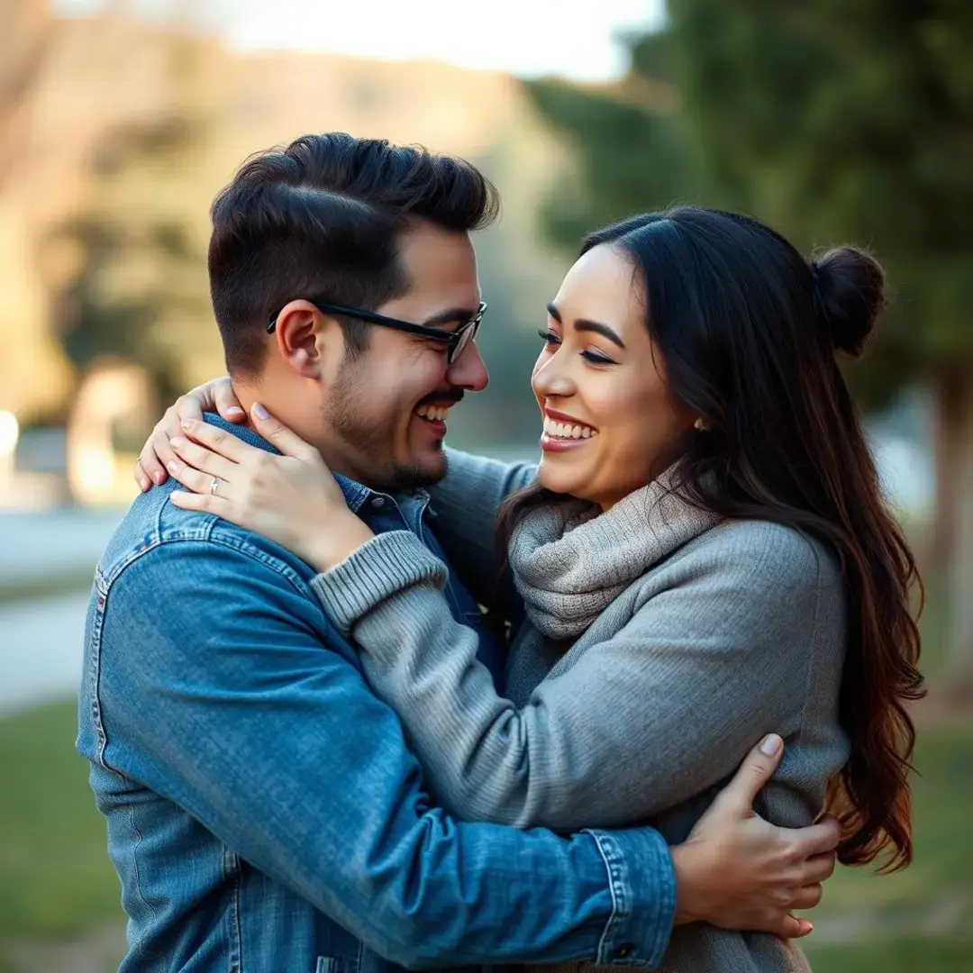 Couple embracing, smiling, with open communication and trust.