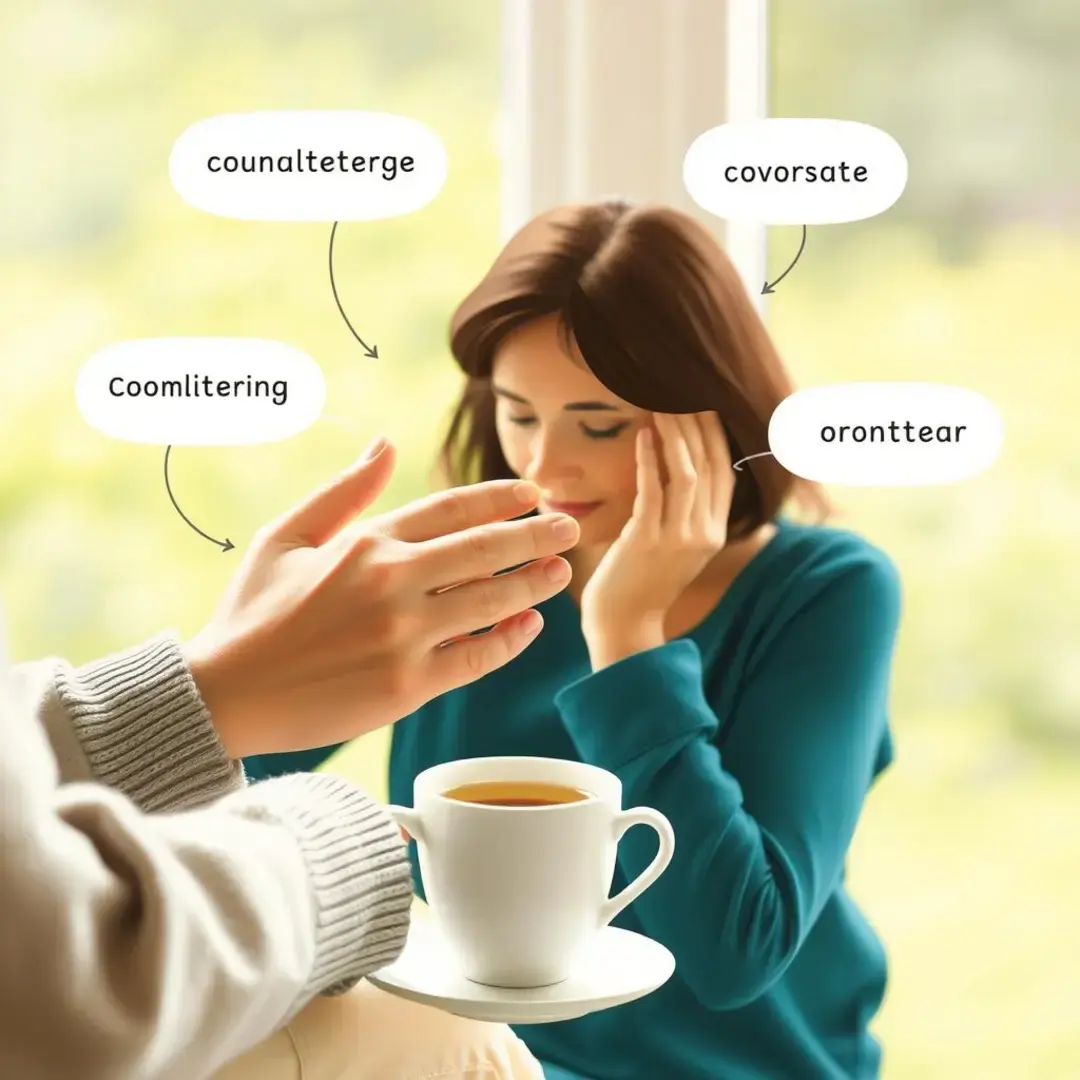 Comforting hands, a listening ear, warm tea, supportive words.