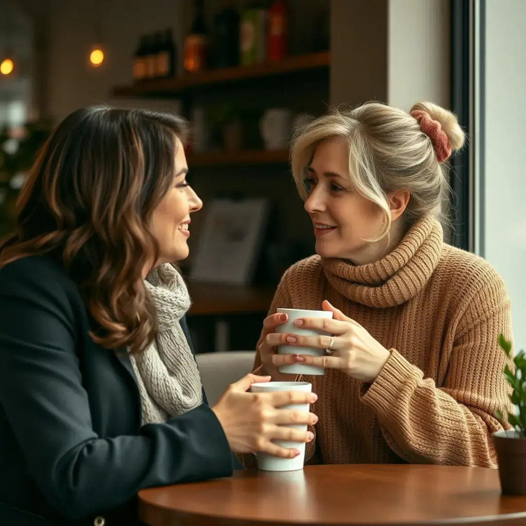 Two women sharing a heartfelt conversation over coffee.