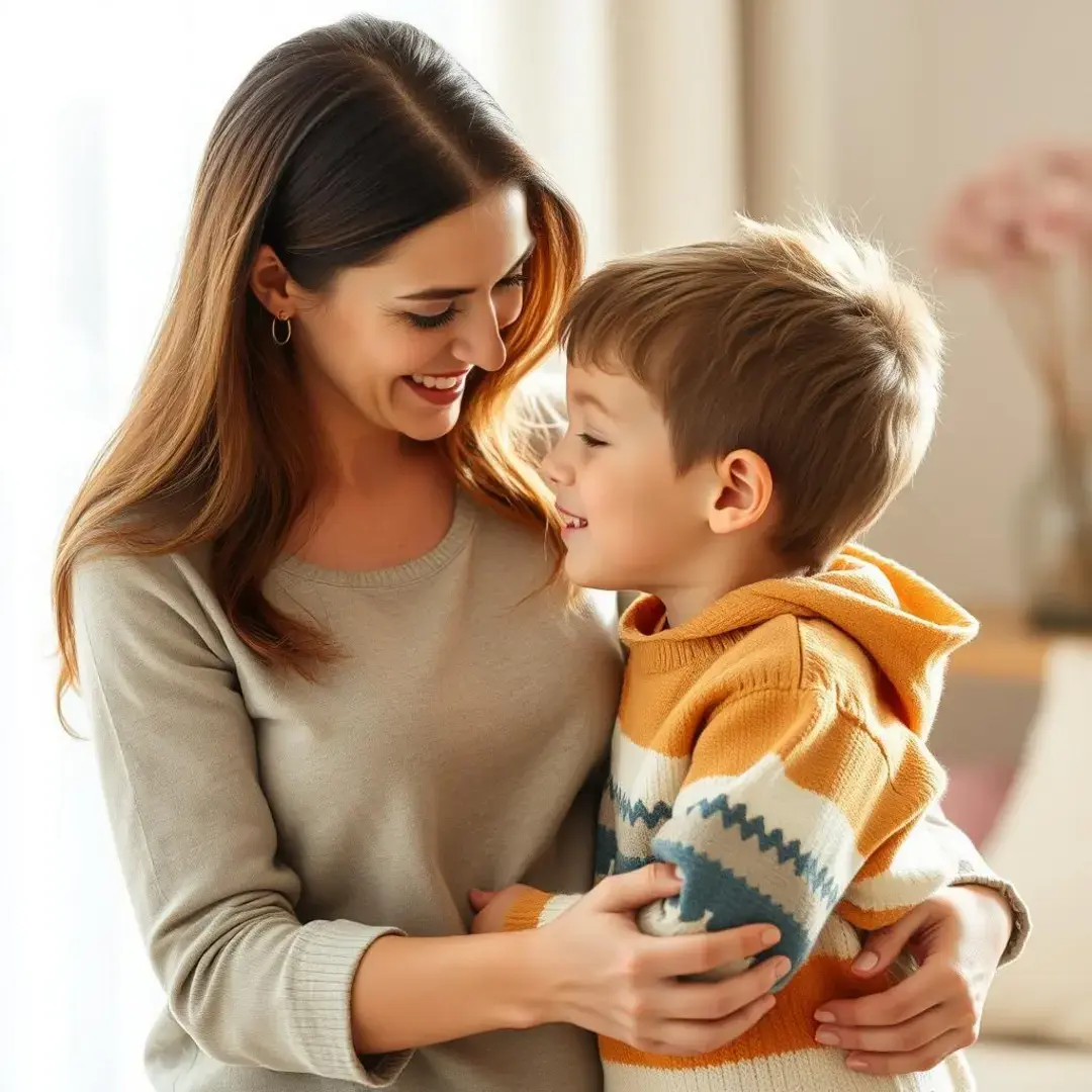 A mother and son sharing a heartfelt conversation.