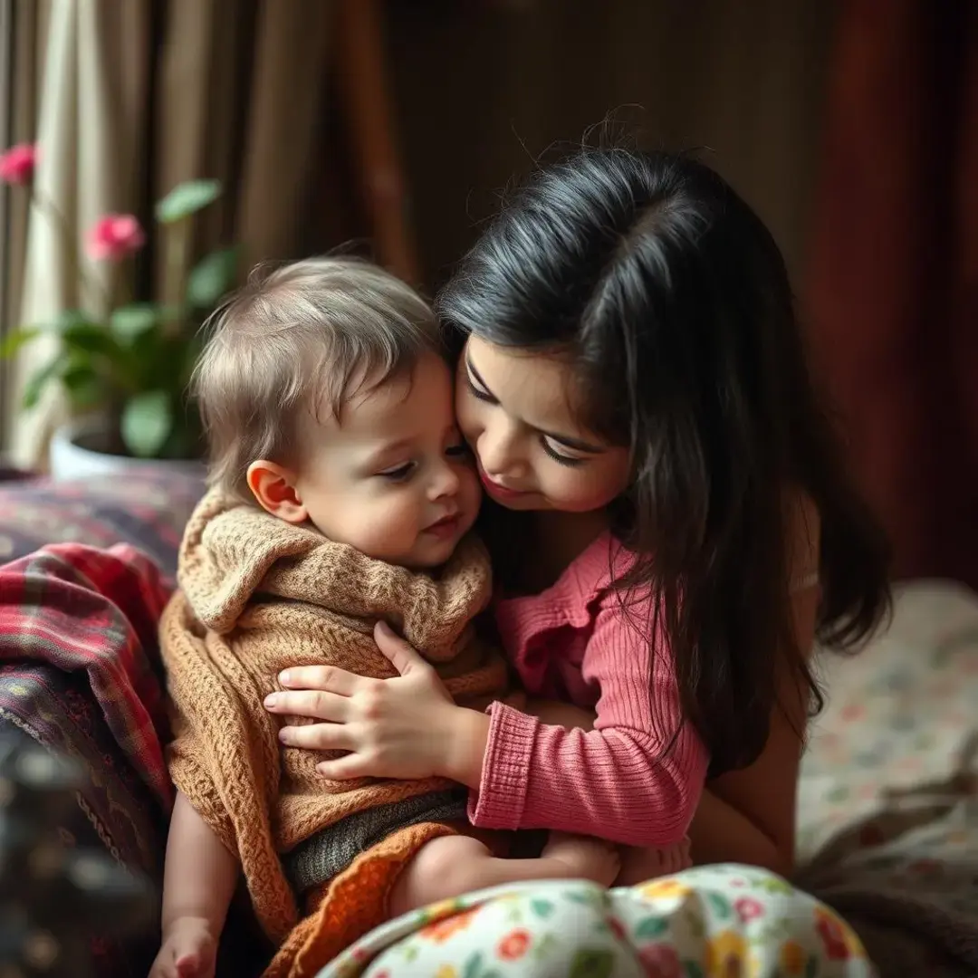 A mother and child sharing a tender moment together.